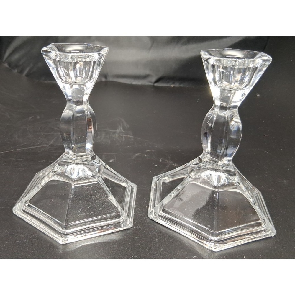 Pair‎ Of Two Glass Candle Holders